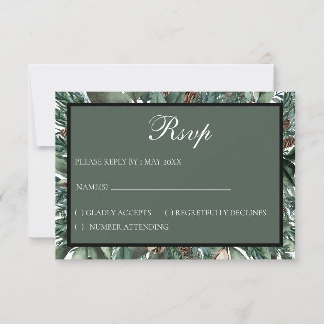 Christmas Greenery RSVP card OSA Kort (Framsida)
