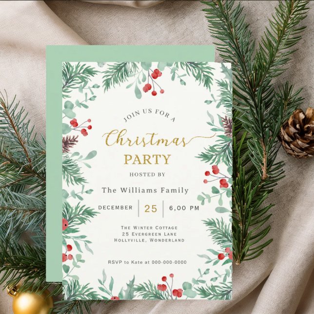 Christmas Greenery Watercolor Celebration Invitati Inbjudningar (Skapare uppladdad)