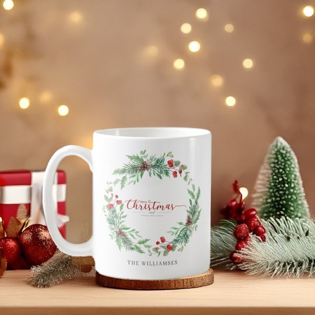 Christmas Greenery Watercolor Personalized Mug Kaffemugg (Skapare uppladdad)