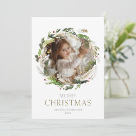 Christmas Greenery Wreath Photo card Julkort