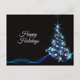 Christmas Greeting Blue Shiny Tree Black Elegant Vykort