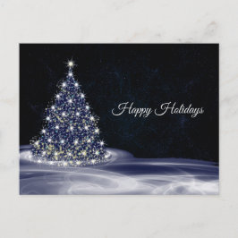 Christmas Greeting Blue Shiny Tree Winter Navy Vykort