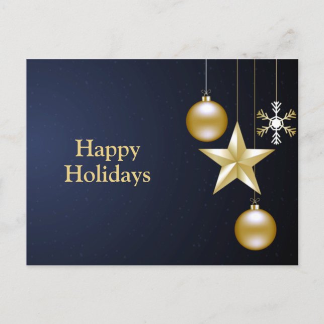 Christmas Greeting Golden Ornaments Navy Blue Vykort (Framsida)