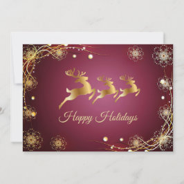 Christmas Greeting Golden Reindeers Red Pink Julkort