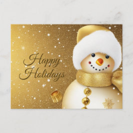Christmas Greeting Golden Snowman Holidays Vykort