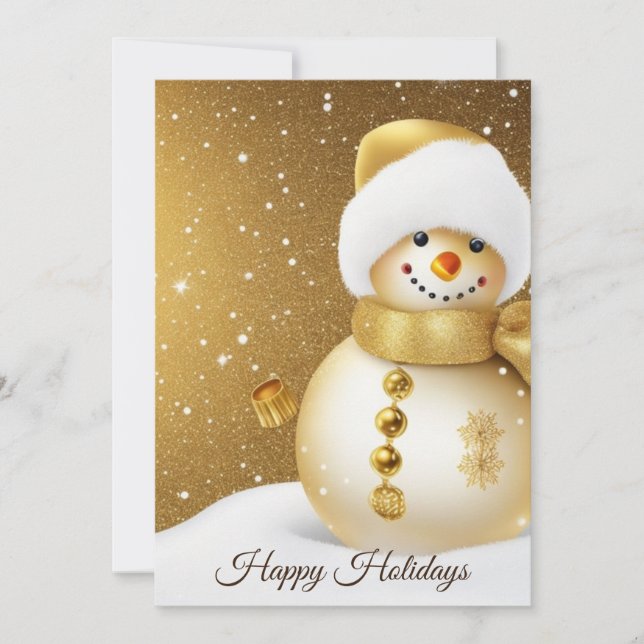 Christmas Greeting Golden Snowman Winter Julkort (Framsida)