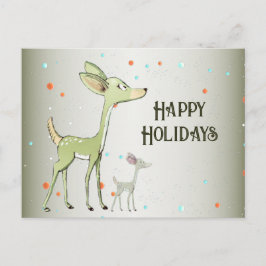 Christmas Greeting Green Deers Holidays Cute Vykort