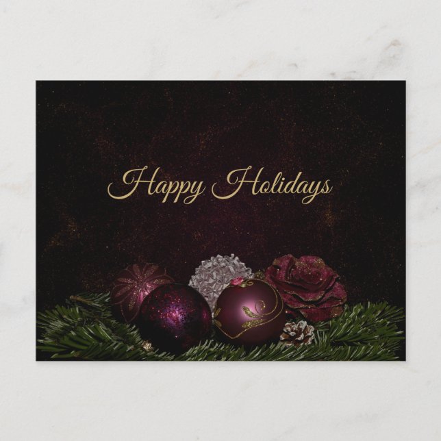 Christmas Greeting Pink Ornament Green Black Vykort (Framsida)