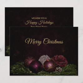 Christmas Greeting Pink Ornaments Green Leaves Julkort