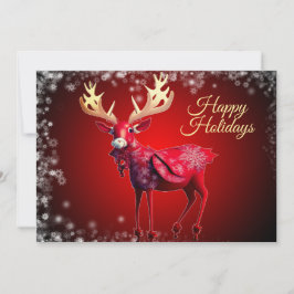 Christmas Greeting Red Reindeer Holidays Cute Julkort
