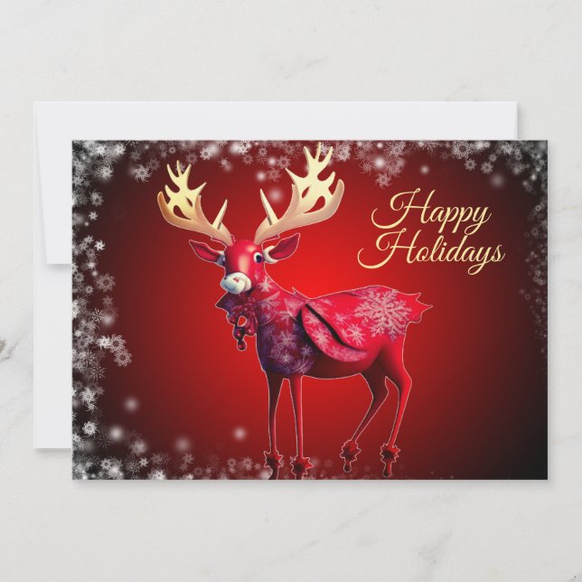 Christmas Greeting Red Reindeer Holidays Cute Julkort (Framsida)