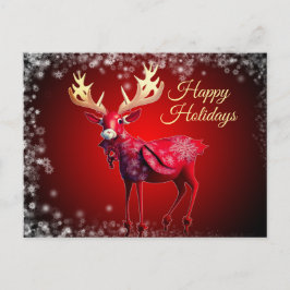 Christmas Greeting Red Reindeer Winter Holidays Vykort