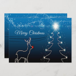 Christmas Greeting Reindeer Tree Blue Sky Shiny Julkort
