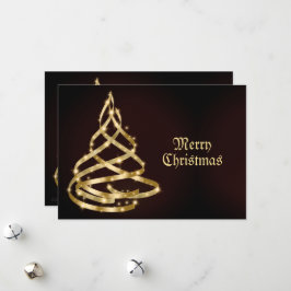 Christmas Greeting Shiny Golden Ribbon Tree Julkort