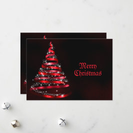 Christmas Greeting Shiny Red Ribbon Tree Sparkle Julkort