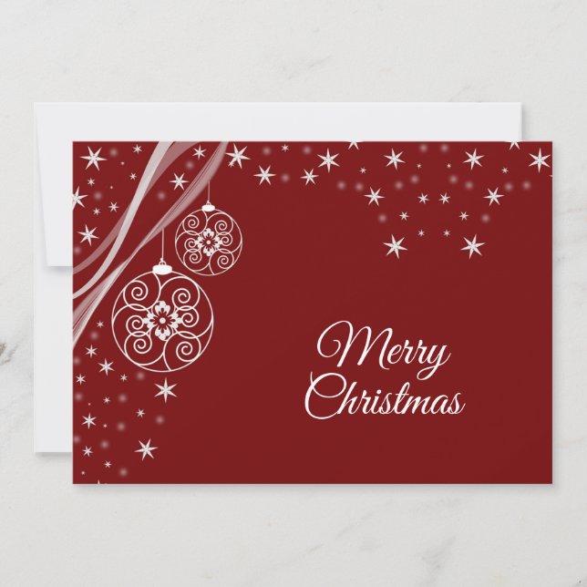Christmas Greeting White Ornaments Stars Red Julkort (Framsida)