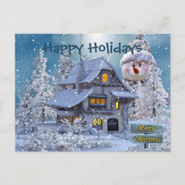 Christmas Greeting Winter Snowman Blue Rustic Vykort