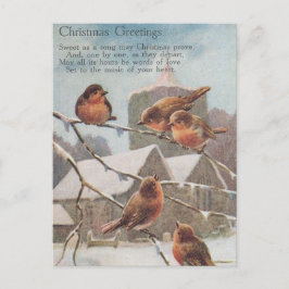 CHRISTMAS GREETINGS  five robins on branches Vykort