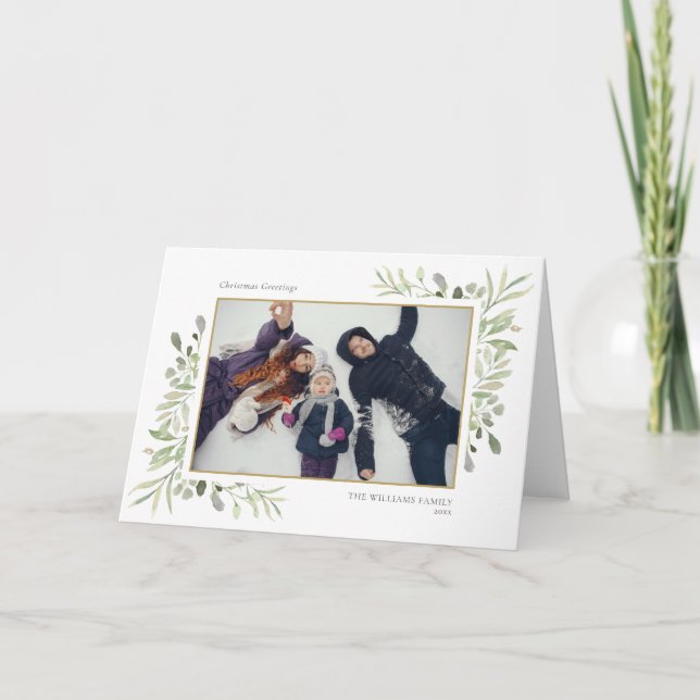 Christmas Greetings Modern Photo Elegant Greenery Helgkort (Framsida)