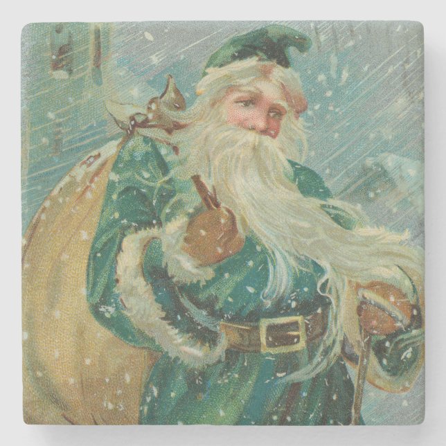 Christmas Greetings-Retro Santa Claus Postcard Stenunderlägg (Framsidan)