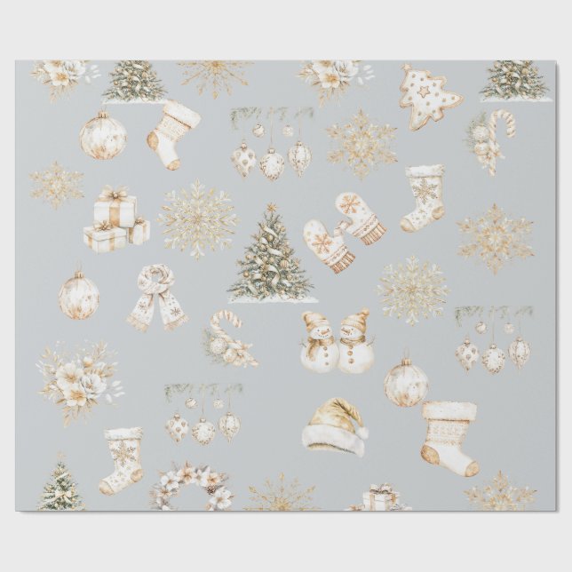 Christmas grey gold wrapping paper presentpapper (Platt)