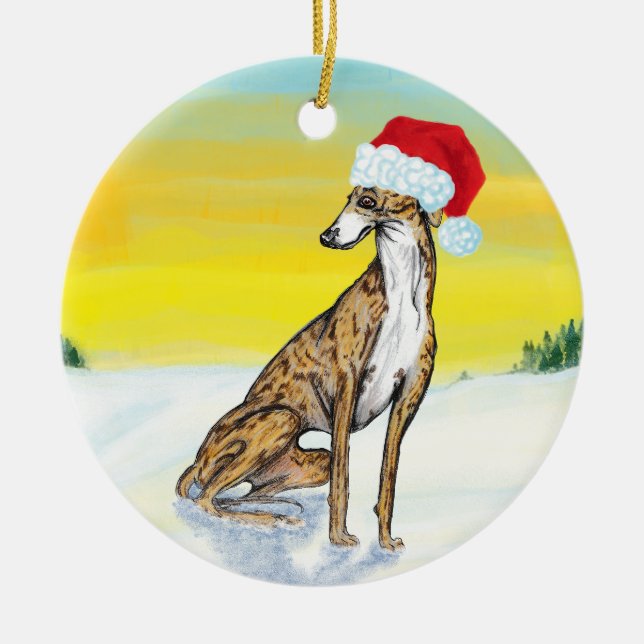 christmas greyhound julgransprydnad keramik (Framsidan)
