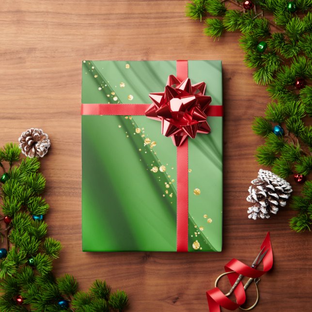 CHRISTMAS GRÖNT & GULD ABSTRAKT SWIRLS PRESENTPAPPER (Julgåva)