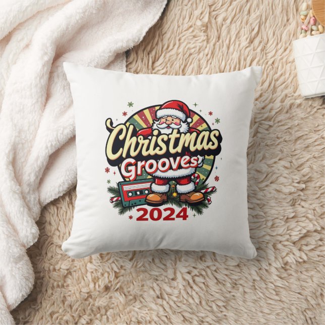 Christmas Grooves Retro Pillow: Cozy Holiday Nosta Kudde (Filt)