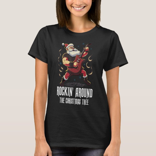 Christmas Guitar  Santa Claus Guitarist  Guitar T Shirt (Framsida)