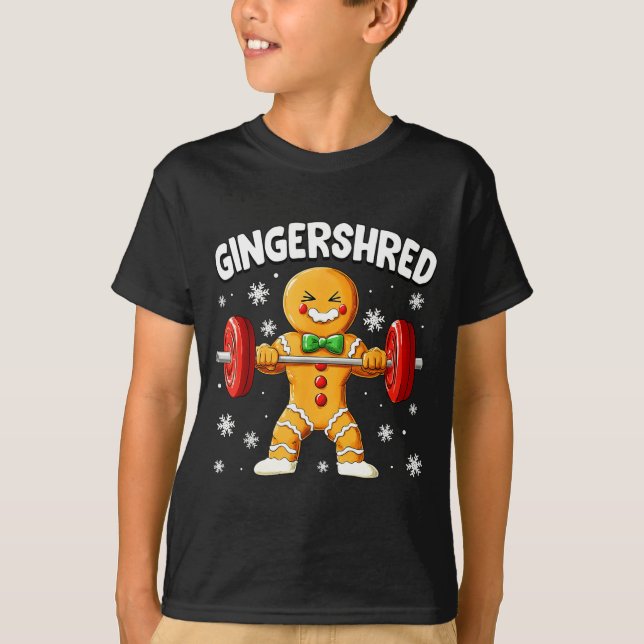 Christmas Gym Gingerbread Gingershred Xmas Workout T Shirt (Framsida)