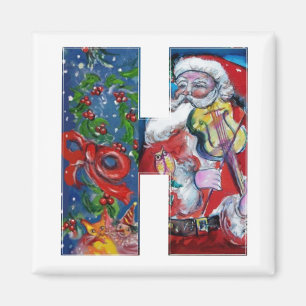 CHRISTMAS H BREV / SANTA MED VIOLIN MONOGRAM MAGNET