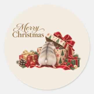 Christmas Hamster Exploring Gifts Sticker Runt Klistermärke