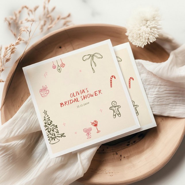 Christmas Hand Drawn Bridal Shower  Pappersservett (Skapare uppladdad)