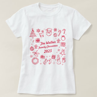 Christmas Hand Drawn Doodles Custom Family T Shirt