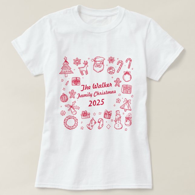 Christmas Hand Drawn Doodles Custom Family T Shirt (Design framsida)