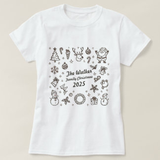 Christmas Hand Drawn Doodles Custom Family Year  T Shirt