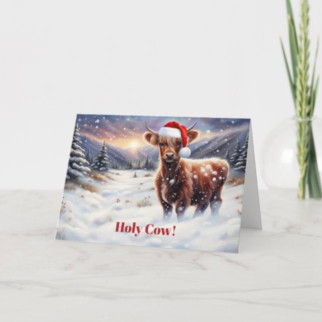 Christmas Happy Holidays Cute Highland Cow  Kort (Framsida)