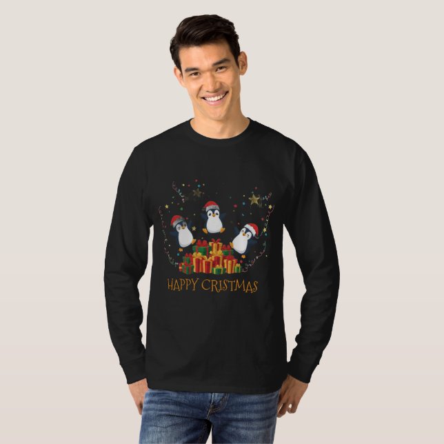 Christmas Happy Penguins Gift Party T Shirt (Hel framsida)