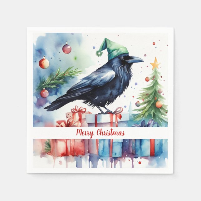 Christmas Hat Festive Crow -  Paper  Pappersservett (Framsidan)