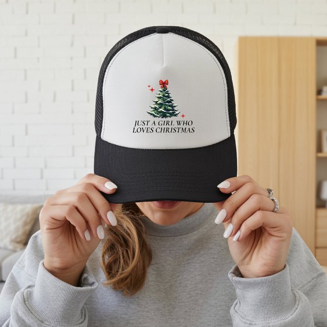 Christmas Hat for Her | Just a Girl Who Loves Xmas Keps (christmas trucker hat, christmas tree hat, christmas baseball cap, holiday gift for her,)