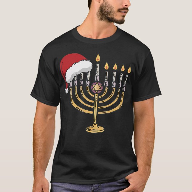 Christmas Hat Menorah Jew Hanukkah Chanukah Men Wo T Shirt (Framsida)