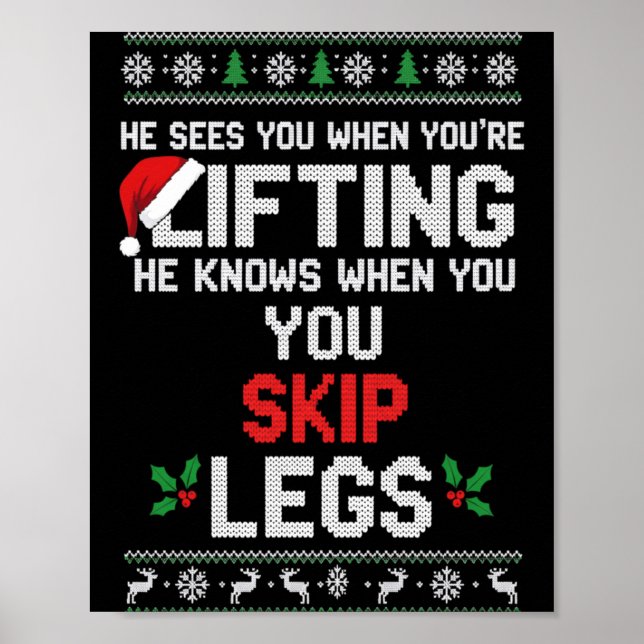 Christmas He Sees You When You're Lifting He Knows Poster (Framsidan)