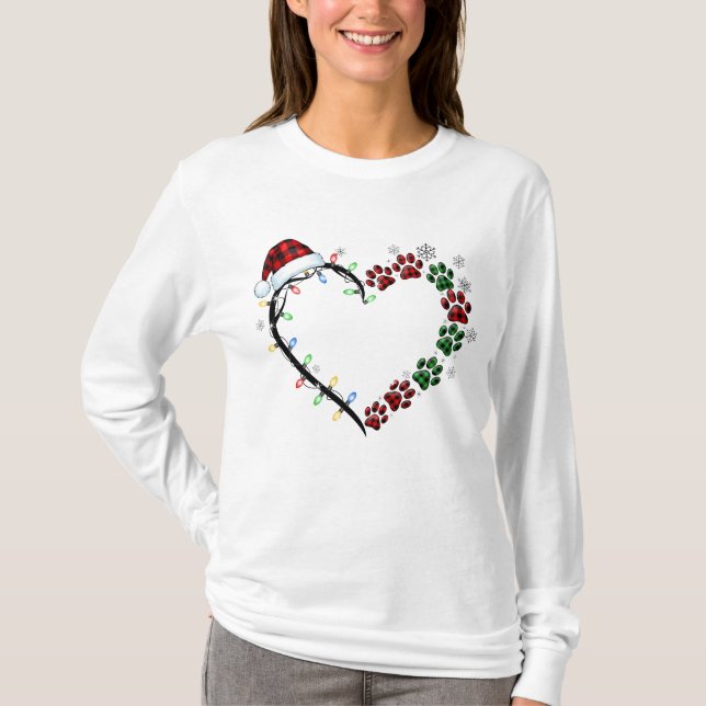 Christmas Heart Paw | Cute Holiday Dog Lover T Shirt (Framsida)