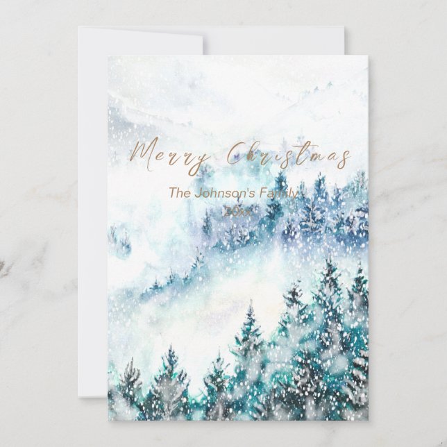 Christmas  heavy snow pine forest 2 card inbjudningar (Framsida)