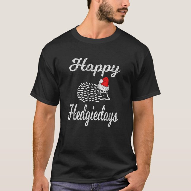 Christmas Hedgehog Santa Hat Hedgie Holiday Retro  T Shirt (Framsida)
