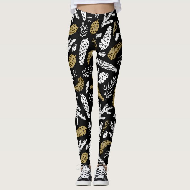 CHRISTMAS HELGDAG BLOMMIGT ANPASSNINGSBAR MONOGRAM LEGGINGS (Framsida)
