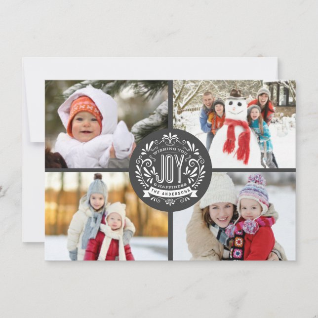 CHRISTMAS HELGDAG JOY CHALK ART 4-PHOTO HÄLSNING JULKORT (Framsida)