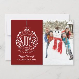 CHRISTMAS HELGDAG JOY CHALK ART PHOTO CARD RED JULKORT