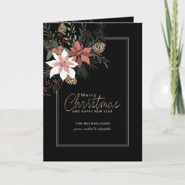 CHRISTMAS HELGDAG PHOTO | Rosa Poinsettias Helgkort (Framsida)