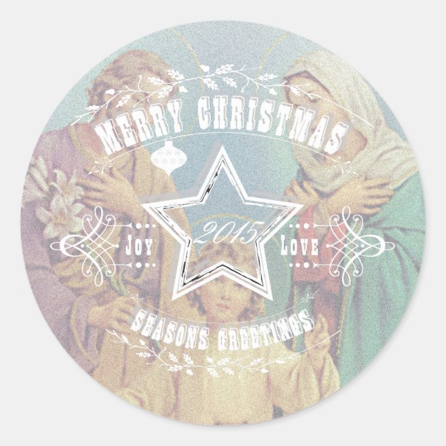 CHRISTMAS Heliga Family - Krysare Runt Klistermärke (Framsida)